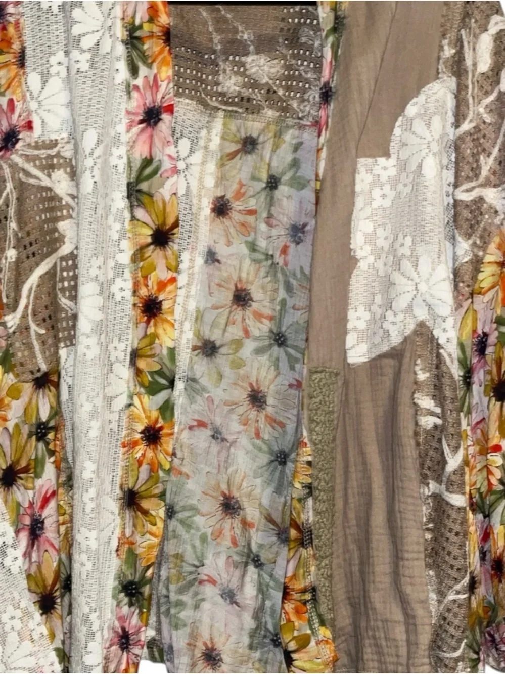 🌸POL Floral Patchwork Kimono Cardigan - Beige & Yellow Large P003